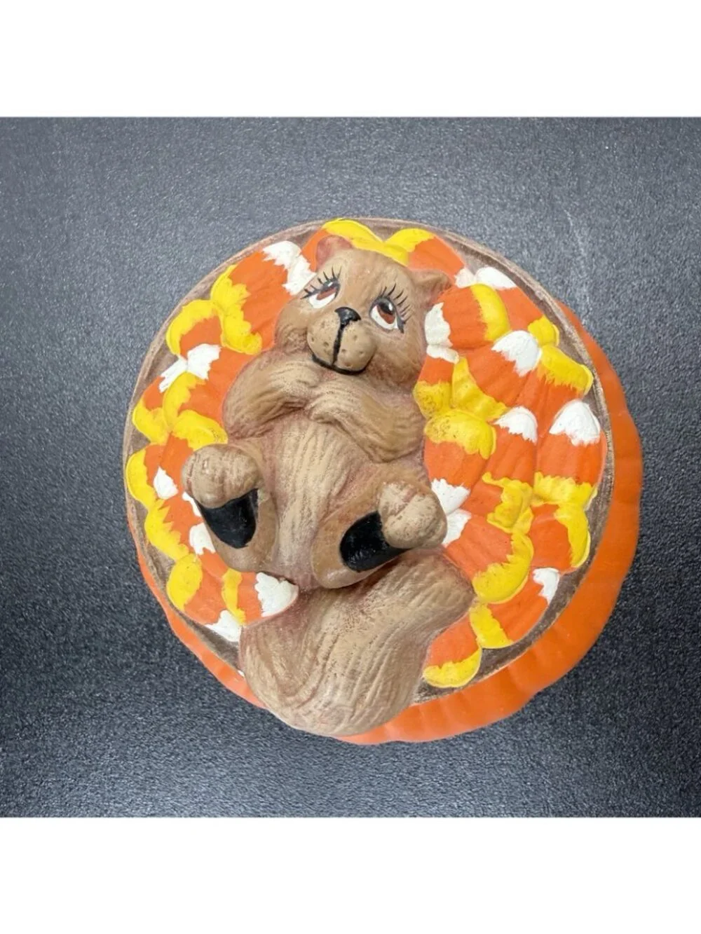 Vintage Dona's Mold Squirrel Candy Corn Trinket Box Candy Dish Halloween Decor